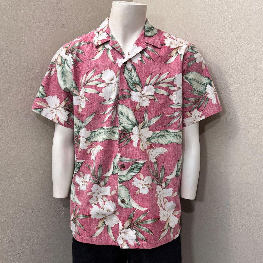 RJC Aloha Shirt Men's Large Button Up Short Sleeve Red Floral Hawaiian Print